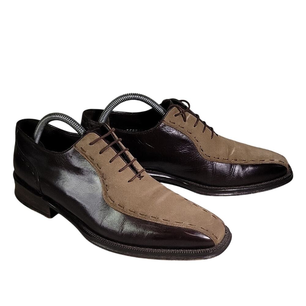 Mezlan Termoli Brown and Tan Leather Lace Up Oxfords Mens Size 9